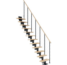 Escalier gain de place avec garde-corps en métal et marches en bois