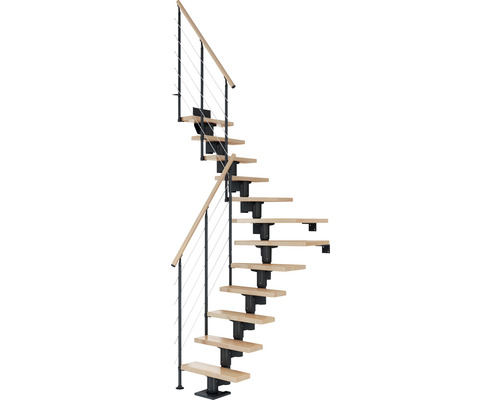 Pertura Mittelholmtreppe Spiros Anthrazit 65 cm Relinggeländer Buche Leimholz Lackiert 11 Stufen 12 Steigungen