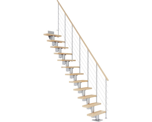 Pertura Mittelholmtreppe Spiros Perlgrau 75 cm Relinggeländer Buche Leimholz Lackiert 12 Stufen 13 Steigungen