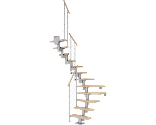 Pertura Mittelholmtreppe Spiros Perlgrau 75 cm Relinggeländer Buche Leimholz Lackiert 11 Stufen 12 Steigungen