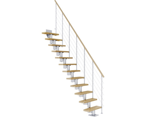 Escalier à crémaillère Pertura Spiros droit 75 cm garde-corps à barres horizontales chêne verni 13 marches/14 pas de marche