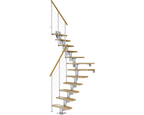 Pertura Mittelholmtreppe Spiros perlgrau 75 cm Relinggeländer Eiche Lackiert 14 Stück Stufen - 15 Steigungen