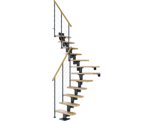 Pertura Mittelholmtreppe Spiros anthrazit 75 cm Relinggeländer Eiche Lackiert 14 Stück Stufen - 15 Steigungen