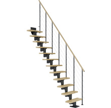 Escalier autoportant avec marches en bois et garde-corps à câbles en acier