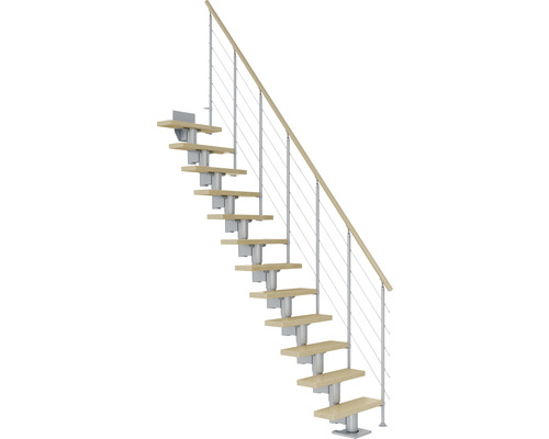 Escalier à crémaillère Pertura Spiros droit 75 cm garde-corps à barres horizontales erable lamellé-collé verni 11 marches/12 pas de marche