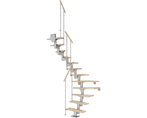 Pertura Mittelholmtreppe Spiros perlgrau 65 cm Relinggeländer Buche Leimholz Lackiert 11 Stück Stufen - 12 Steigungen