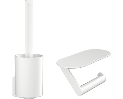 Kit de salle de bains kit de toilette hansgrohe WallStoris blanc mat 27969700 Garniture de brosse de toilette avec support de rouleau de papier pour montage mural