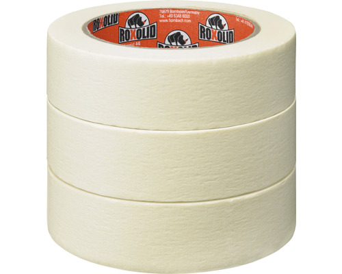 Ruban de masquage ROXOLID ruban crêpé plat beige 30 mm x 50 m 3 pièces Pile de trois rouleaux de ruban de masquage