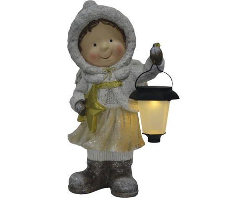 LED Figur Mädchen aus Polyresin mit Laterne 16x20x39 cm weiss/gold