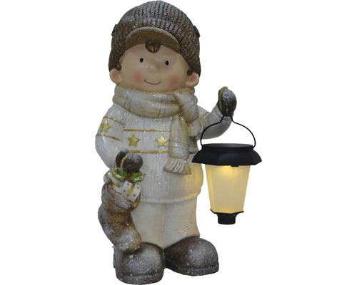 LED Figur Junge aus Polyresin mit Laterne 15x19x38 cm weiss/gold