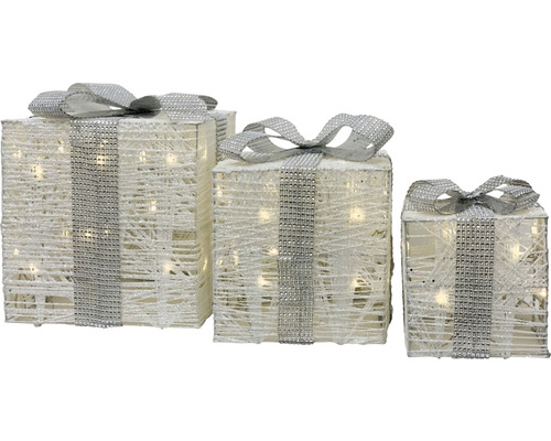 Paquets cadeau LED lot de 3 avec coton 60 LED blanc / argent