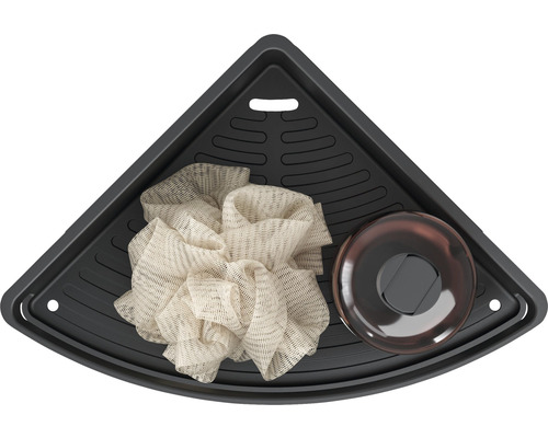 Eckregal mit Badeschwamm und Seifenschale