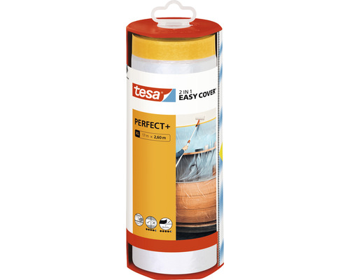 Film de protection Tesa Perfect Plus avec ruban adhésif, 17 mètres sur 2,6 mètres