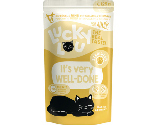 Pâtée pour chats Lucky Lou Sterilized volaille et bœuf 125 g