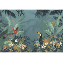 Papier peint à motif de jungle avec perroquet et toucan