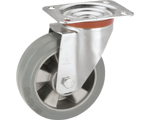 Tarrox Élastique Roulette pivontante 160mm plaque 140x110 mm, sans trace gris Roue pivotante à platine, diamètre 160 millimètres