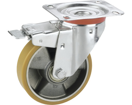 Roulette pivotante pour appareils de transport, jusqu'à 200 kg, 100 x 128 x 30 mm Roue pivotante avec frein