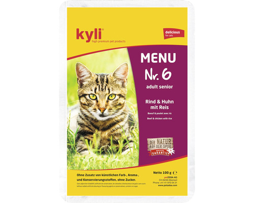 Kyli Katzenfutter Kyli Menu Nr. 6 Senior 100 g Kyli Katzenfutter Menü Nummer 6 für ältere Katzen mit Rind, Huhn und Reis