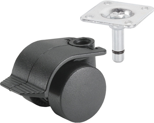 Roulette pour meubles avec dispositif de blocage et plaque de montage