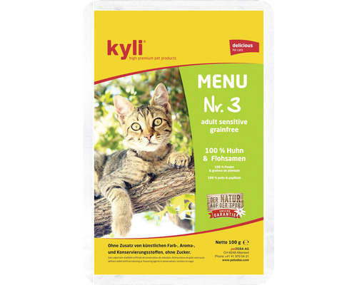 Nourriture pour chats Kyli Kyli menu n°3sensible" 100 g Kyli nourriture pour chat Menu numéro 3 Adult Sensitive sans céréales