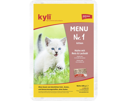 Kyli Katzenfutter Kyli Menu Nr. 1 Kitten 100 g Kyli Katzenfutter Menü Nummer 1 für Kitten mit Huhn, Reis und Lachsöl, 100 Gramm