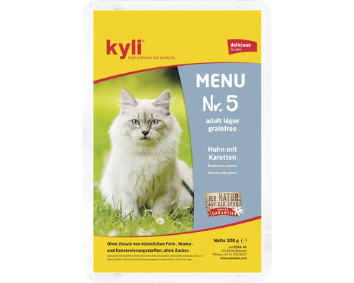Nourriture pour chats Kyli Kyli menu n°5léger" 100 g Kyli Menu pour chat numéro 5 avec poulet et carottes