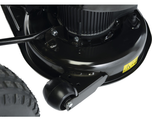 Vue détaillée d''une tondeuse à gazon avec moteur et roue