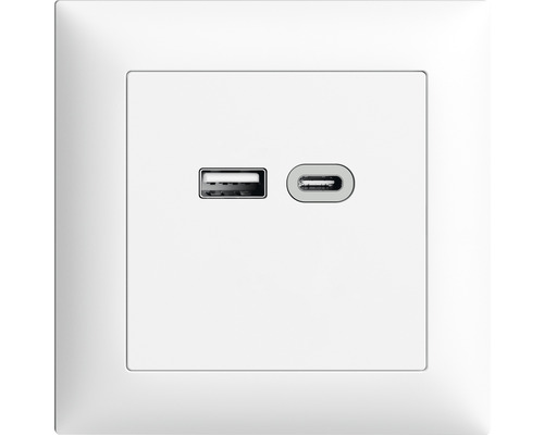 Prise de courant encastrée Edizio Due USB type A+C 18 W blanc