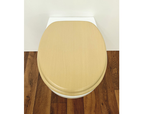 Abattant de WC avec décor bois sur toilettes