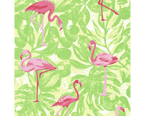 Papier peint intissé 35980-2 Boys & Girls vert flamant rose Papier peint avec des flamants roses et des feuilles