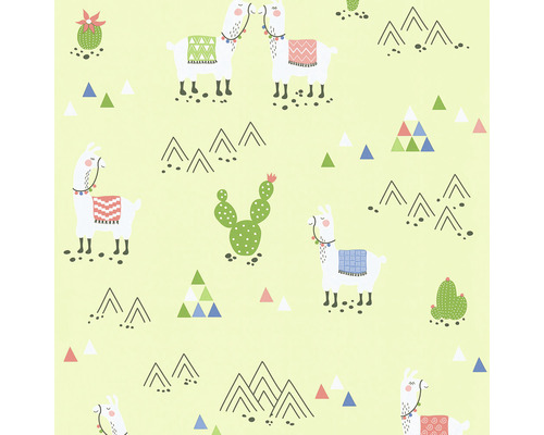 Papier peint intissé 36985-2 Boys & Girls vert lama blanc Papier peint à motifs de lamas et de cactus