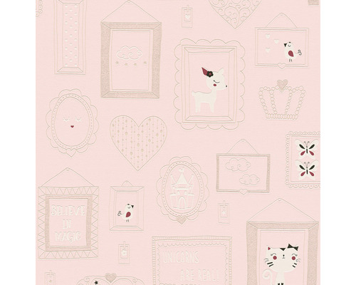 Papier peint intissé 36991-2 Boys & Girls cadre rose Papier peint rose pour chambre d''enfant avec motifs d''encadrement