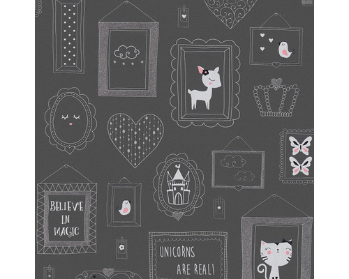 Papier peint intissé 36991-3 Boys & Girls cadre gris Papier peint avec motifs d''encadrement et illustrations enfantines