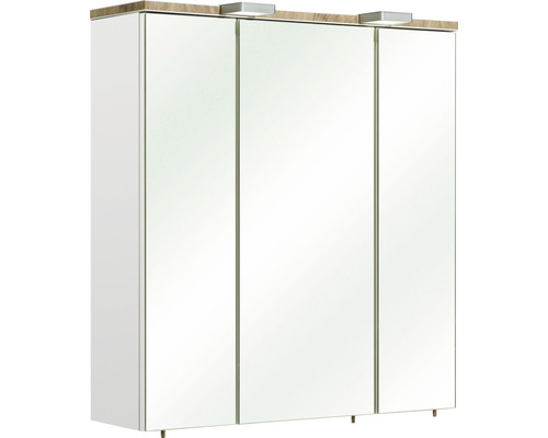 Armoire de toilette à LED pelipal Quickset 931 lxhxp 65x70x20 cm blanc brillant Armoire de toilette avec trois portes et éclairage pour la salle de bain
