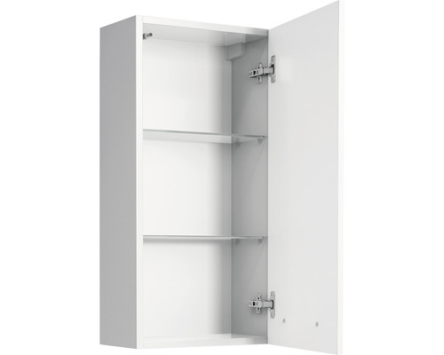 Geöffneter Badezimmerschrank mit zwei Glasböden