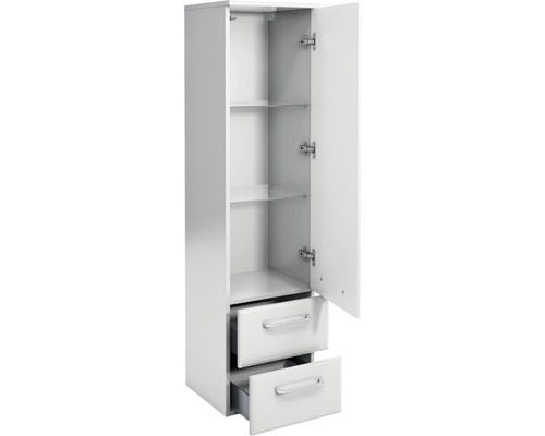 Armoire haute avec étagères ouvertes et tiroirs