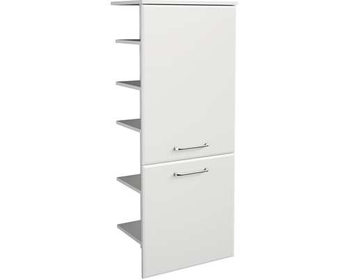 Armoire midi pelipal Quickset 341 50x123x33 cm blanc haute brillance 341.015048 Meuble de salle de bain blanc avec étagères et deux portes