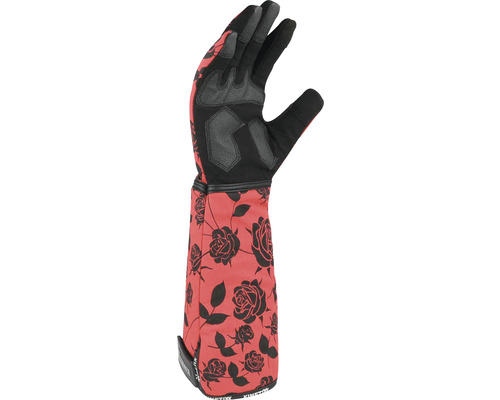 Ein Gartenhandschuh mit Rosenmuster.