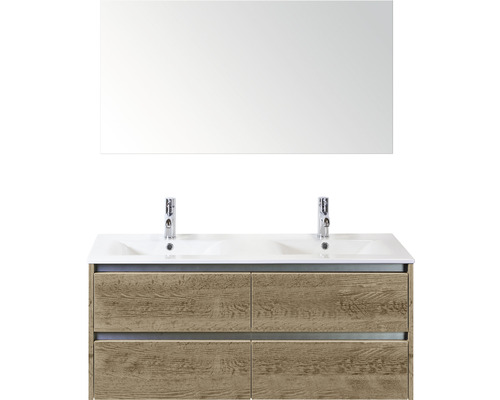 Ensemble de meubles de salle de bains Sanox Dante couleur de façade chêne lxhxp 121x170x46 cm avec lavabo en céramique et miroir