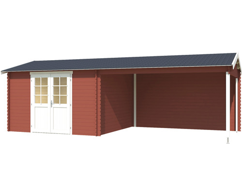 Holzgartenhaus mit Carport und Doppeltür