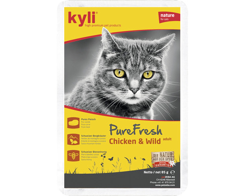Katzenfutter kyli Pure Fresh Huhn und Wild 85 g Kyli PureFresh Katzennahrung Huhn und Wild für ausgewachsene Katzen, 85 Gramm