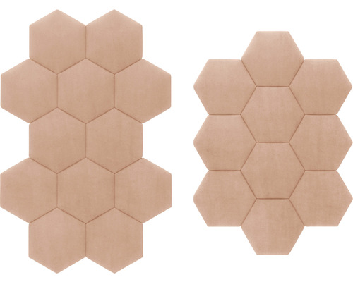 Deux agencements de panneaux muraux hexagonaux pour l''absorption acoustique.