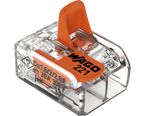 Borne de raccordement Wago 0,5 transparent orange 10 pièces Wago 221 Borne de raccordement pour câbles électriques