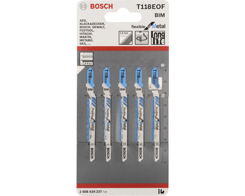 Bosch Lame de scie sauteuse Pro T 118 EOF pour métal 5 pces