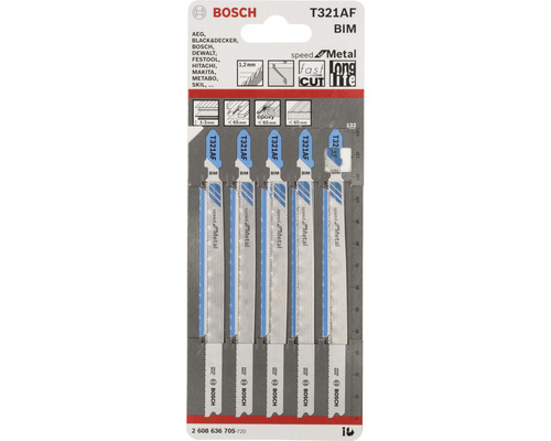 Lames de scie sauteuse Bosch T321AF BIM, lot de cinq, pour métal