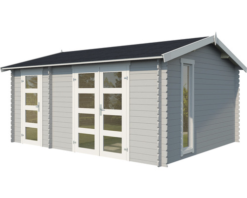 Abri de jardin en bois avec fenêtres et portes