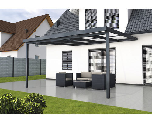 Terrassenüberdachung gutta Premium Polycarbonat weiss gestreift 410,2 x 406 cm anthrazit