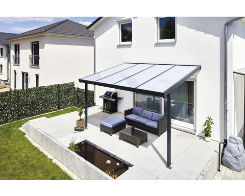Toiture pour terrasse gutta Premium polycarbonate opale 410,2 x 406 cm anthracite
