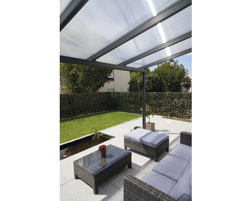Toiture de terrasse gutta Premium polycarbonate transparent 510 x 406 cm anthracite