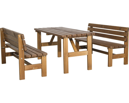 Table et bancs de brasserie FUN STAR 2 places composé de: 2x banc, table bois Ensemble table de jardin en bois avec deux bancs